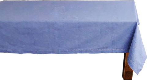 Table Cloth, Country Blue Chambray, 100% Cotton Hemstitch Border Embroidery Rectangular Table Cover,