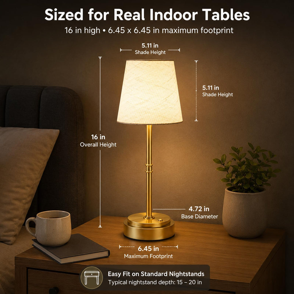 Rechargeable Cordless Table Lamp, Nightstand to End Table,Gold,1 Pack