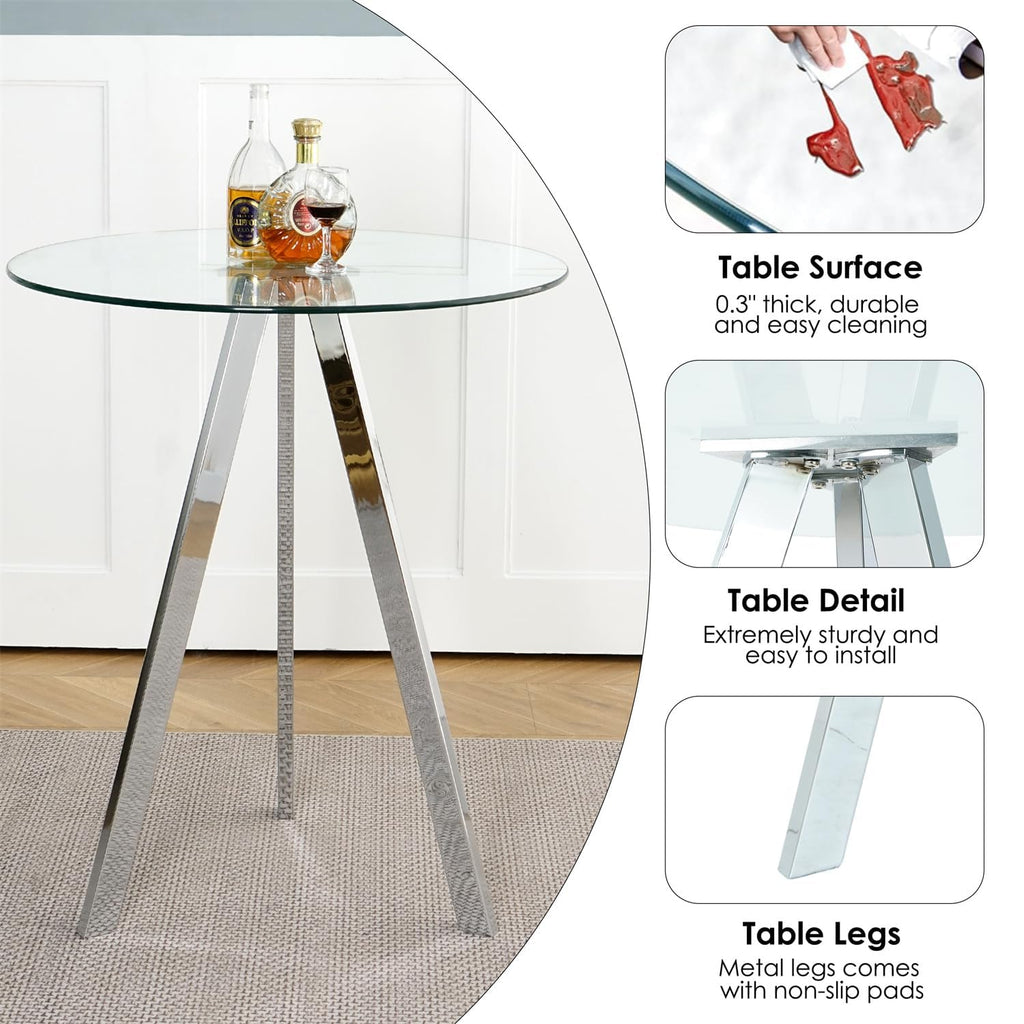 3 Pack Round Bar Table, 37.4" High Pub Table, 31" Small Cocktail Tables with Metal Base & Glass Top, for Small