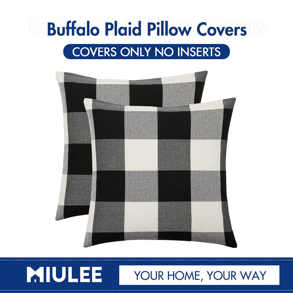 Halloween Plaid Pillow Covers Fall 16x16 Black and White Pack of 2