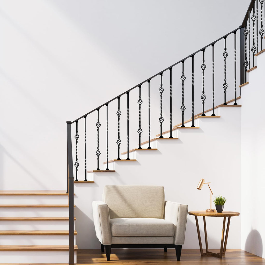 30 Pack Wrought Iron Balusters for Staircase Interior, 1/2" x 44" Hollow Deck Spindles Stair Railing Indoor with 60