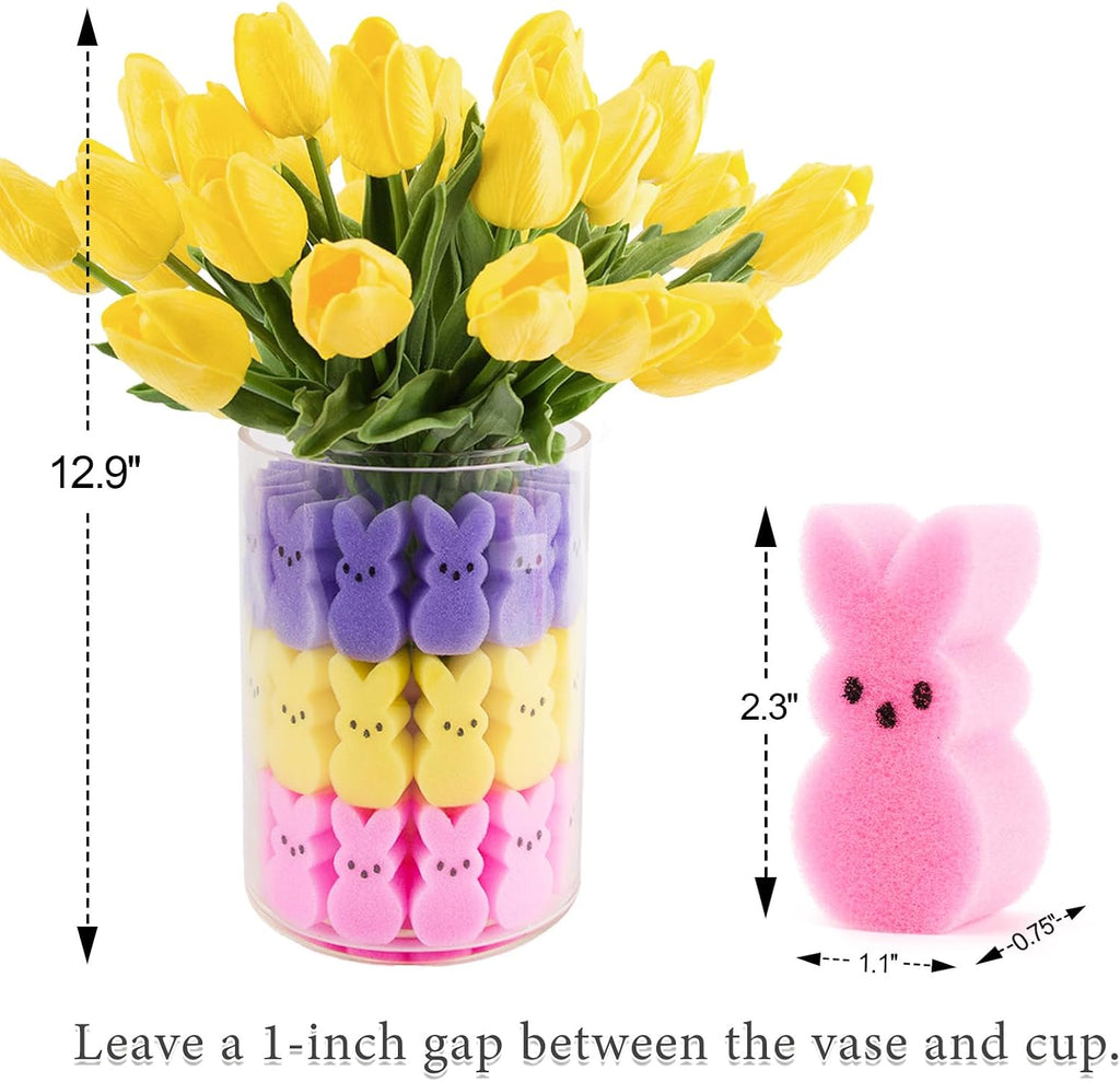 Easter Decor - 15 Artificial Tulips with 45 Bunnies Vase Filler - Set of 60