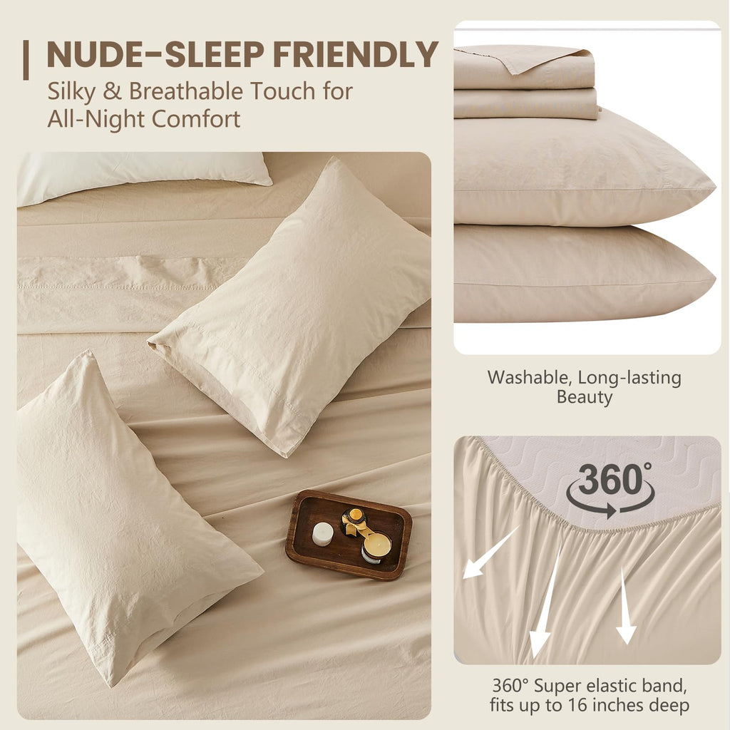 100% Stone-Washed Linen Sheet Set - Breathable & Soft