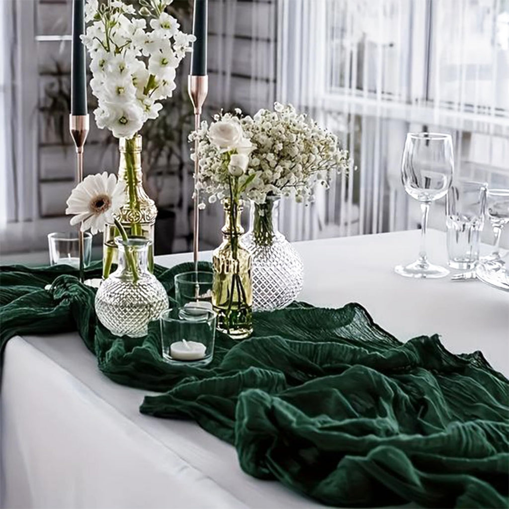 10 Pack Dark Green Cheesecloth Table Runner 10FT Boho Gauze Fabric Table Runner Vintage Rustic Sheer Runners for