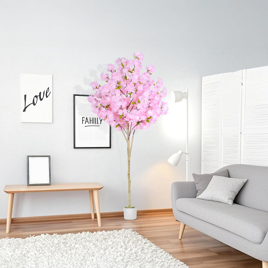 6FT Artificial Cherry Blossom Tree, Tall Fake Flower Tree with Realistic Pink Sakura Pot, Blooming Fake Plants