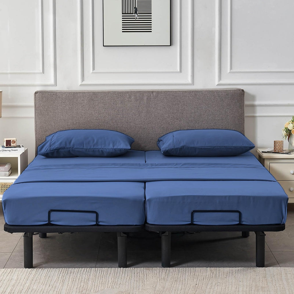 Split Queen Sheets Set for Adjustable Bed Navy