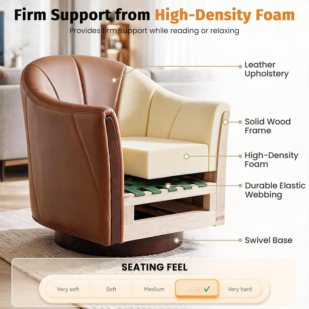 360° Swivel Accent Chair, Faux Leather Swivel Barrel Chairs