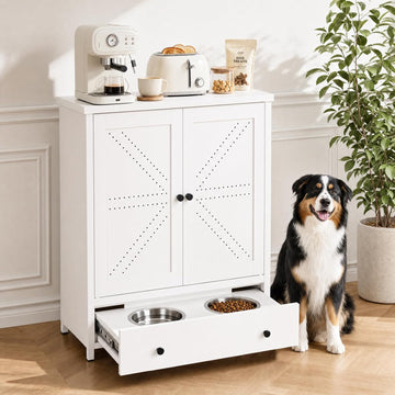Dog Feeding Station with Storage Cabinet, Metal Pet Feeding Station with Storage, Dog Food Storage Cabinet with 2