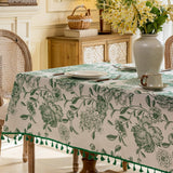 Boho Tassel Tablecloth Cotton Linen Floral Tablecloths and Dining Table Covers Home Decor, Rectangul