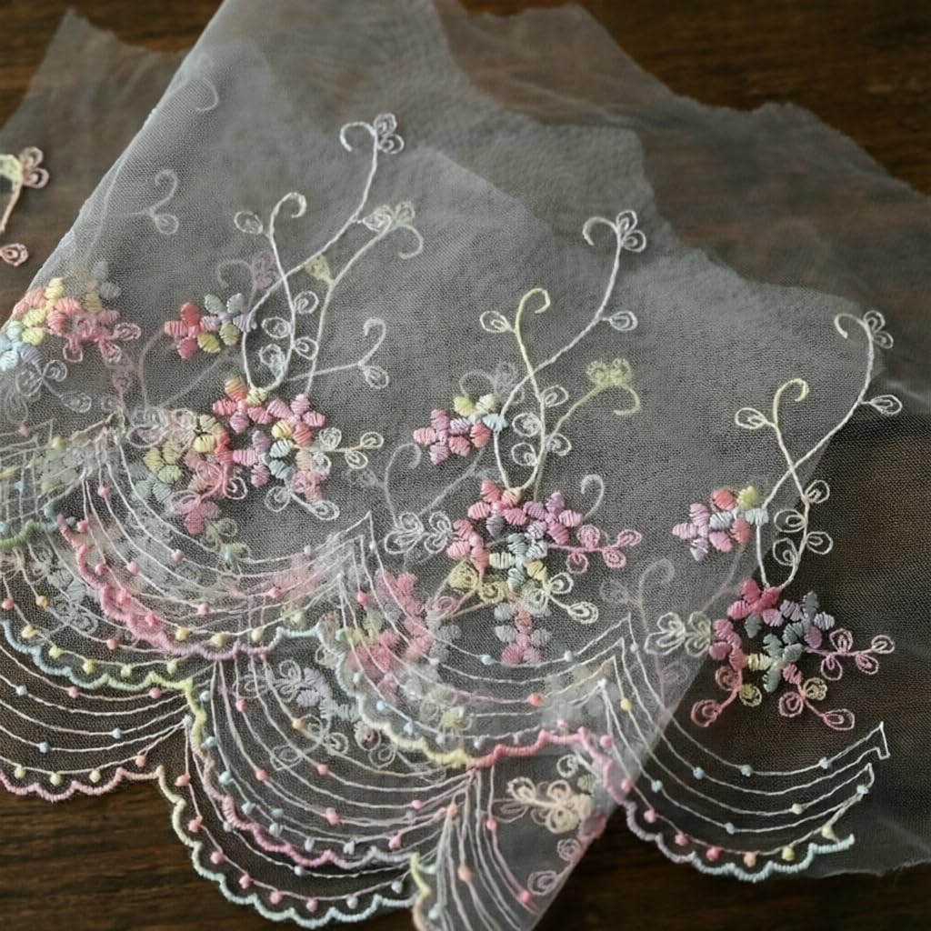 5 Yards Colorful Floral Lace Trim, 5.9 Inch Wide Embroidered Sewing Fabric