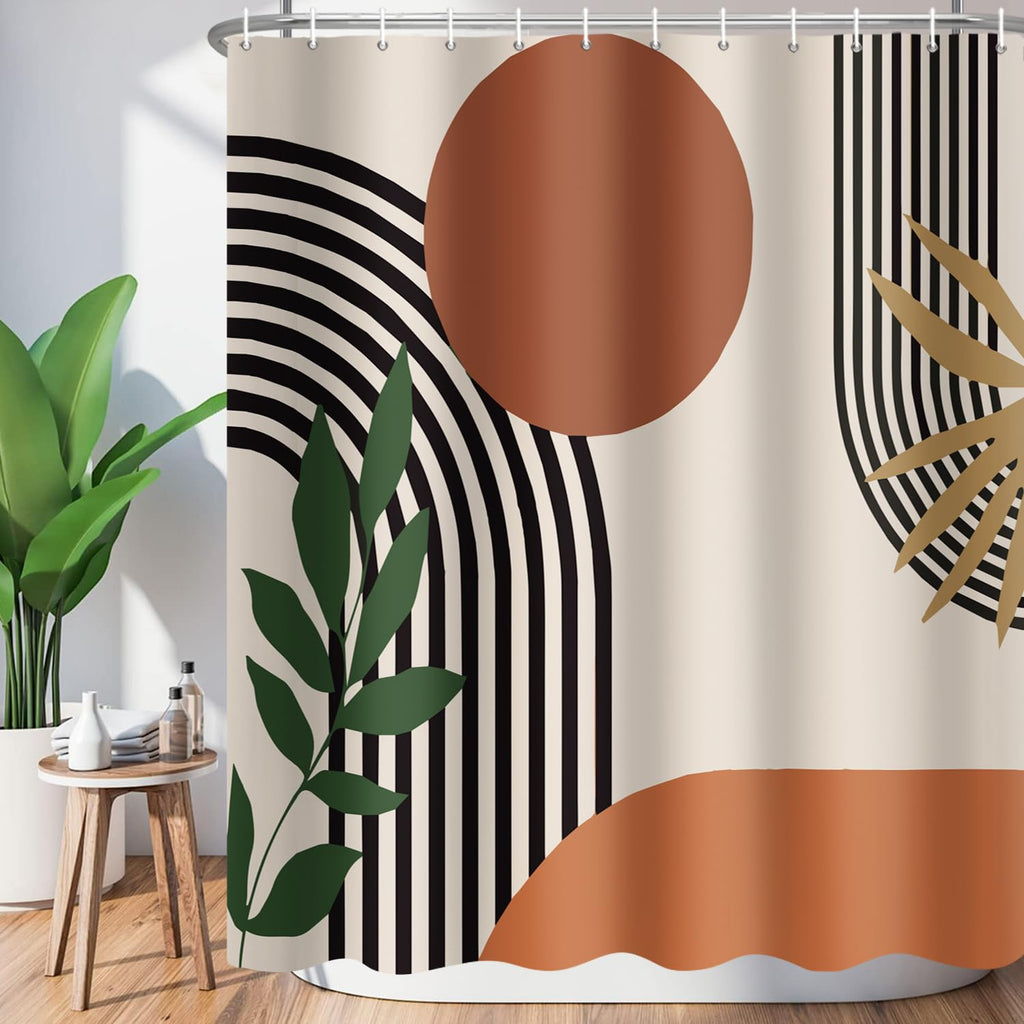 Extra Long Shower Curtain 72 x 96 Inch Boho Shower Curtain Mid Century Modern Bohemian Abstract Geometric Fabric