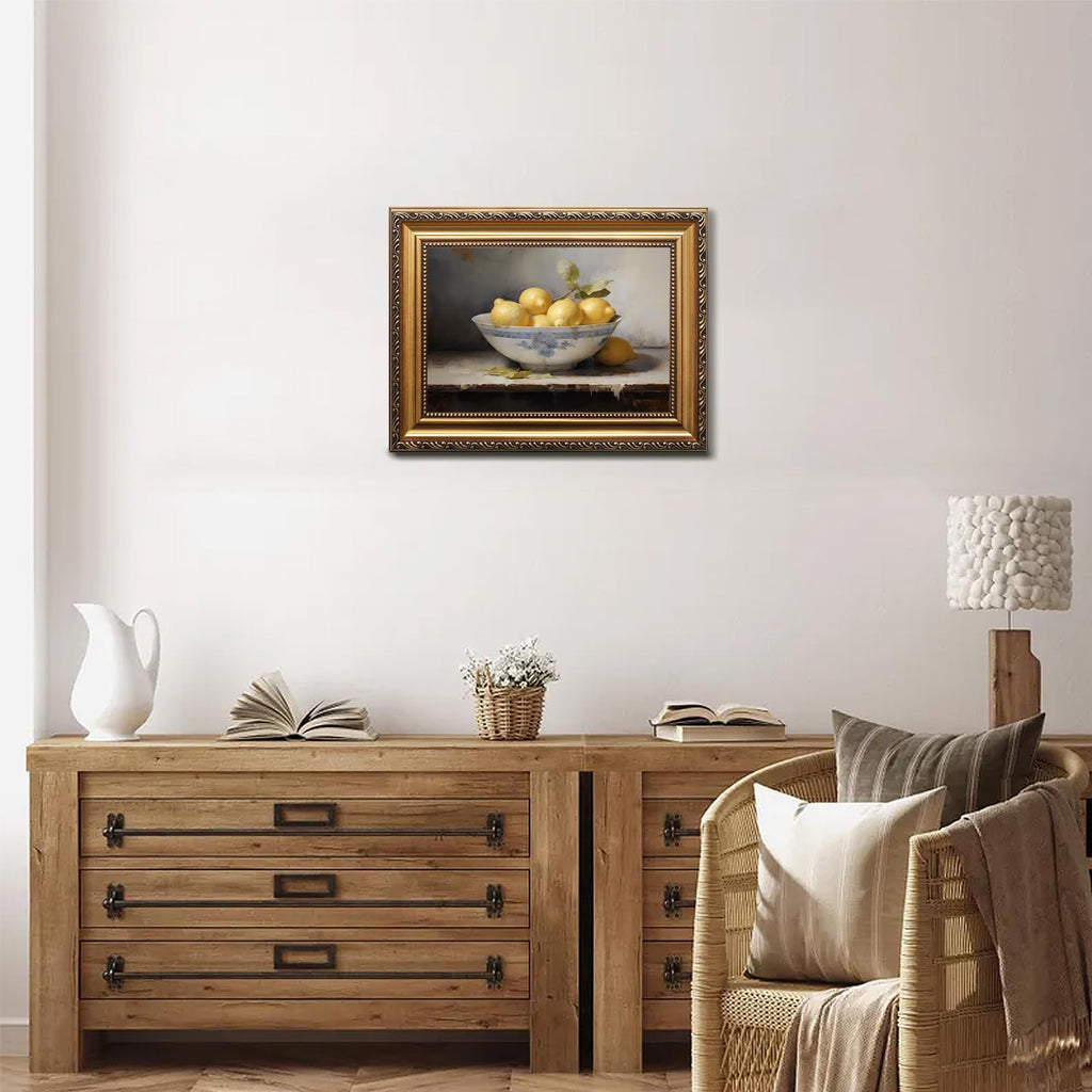 Vintage Gold Framed Wall Art, Vintage Lemons Still Life Canvas Art Prints Painting, Antique Fruit Wall Art Picture