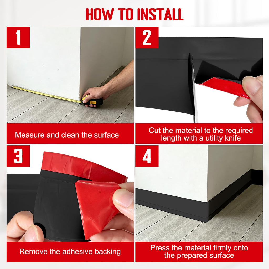 Self-Adhesive Flexible Molding Trim,Waterproof Molding,Black,2.79inX60ft