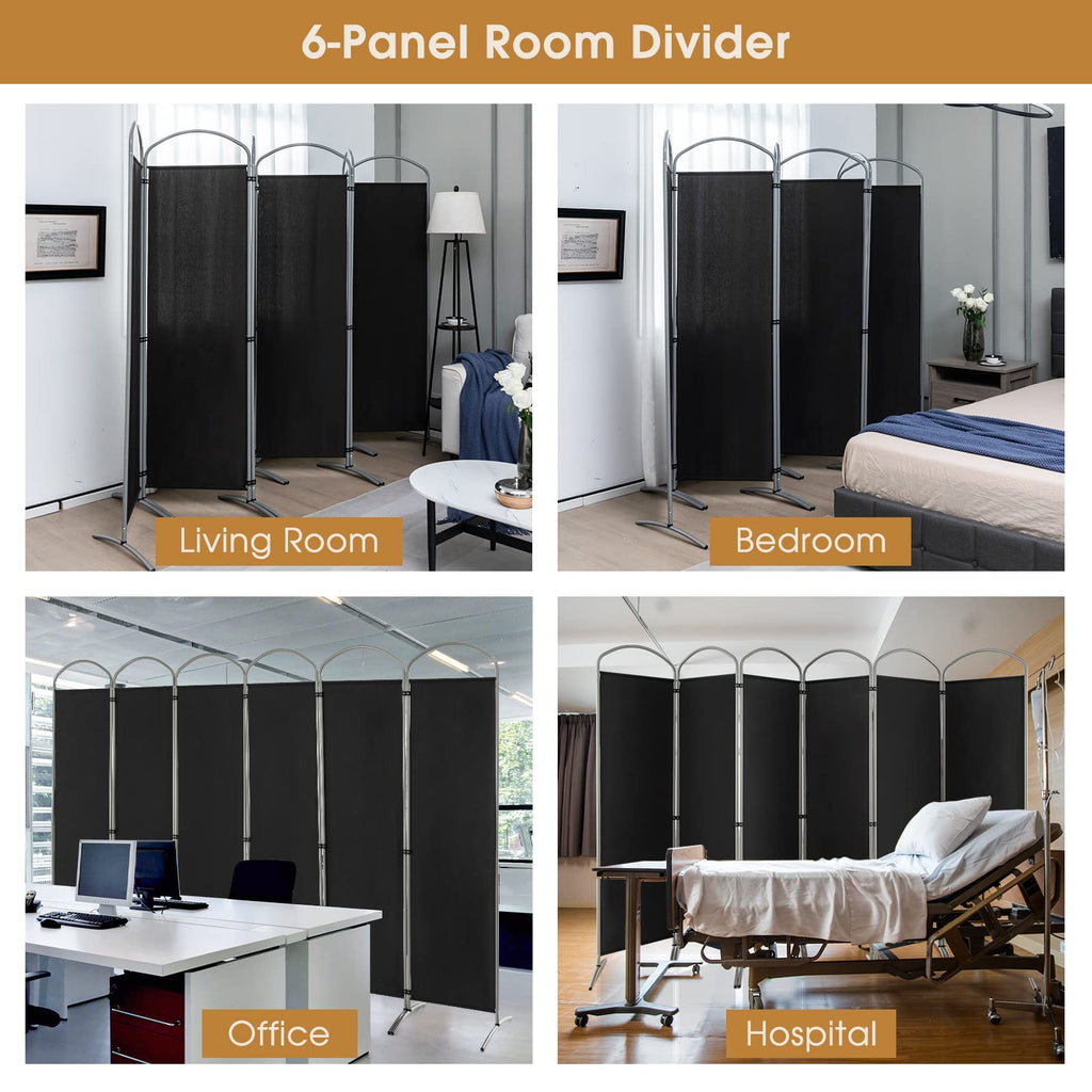 6-Panel Folding Room Divider Privacy Screen, 130" x 74", Black
