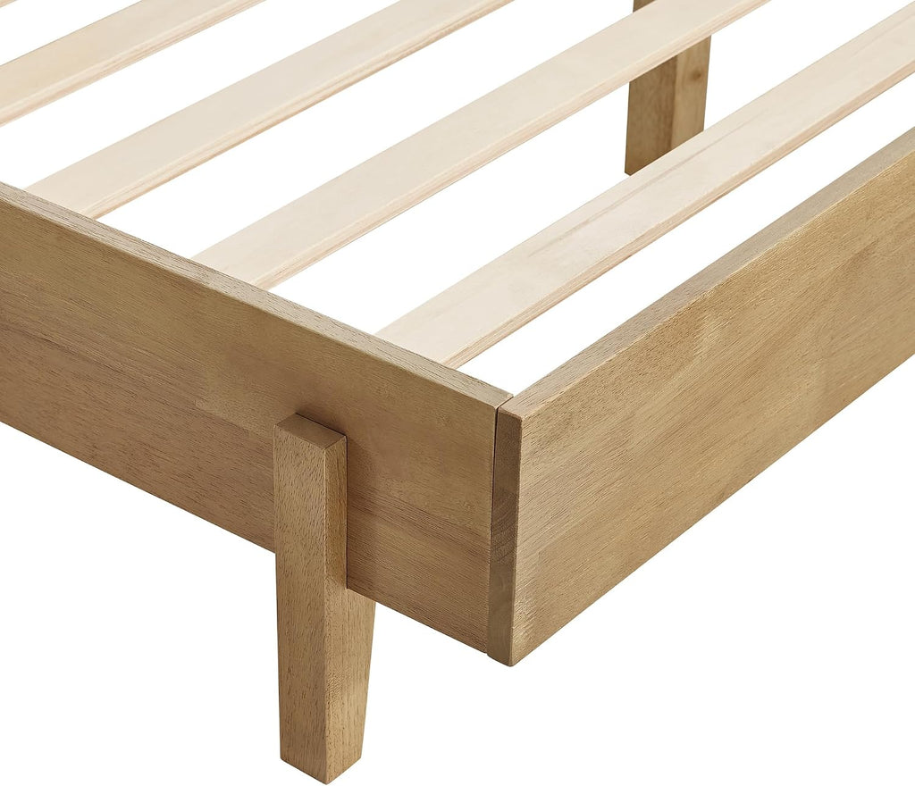 Queen Size Platform Bed Frame, with Boucle Upholstered Headboard, Oak