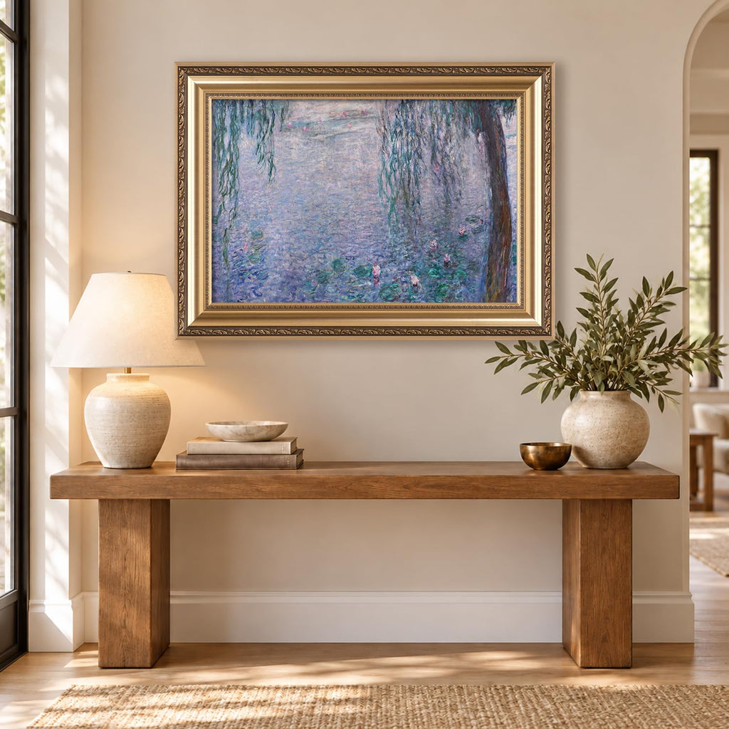 Claude Monet Wall Art Framed, Water Lilies, Willows, 24 x 16 in