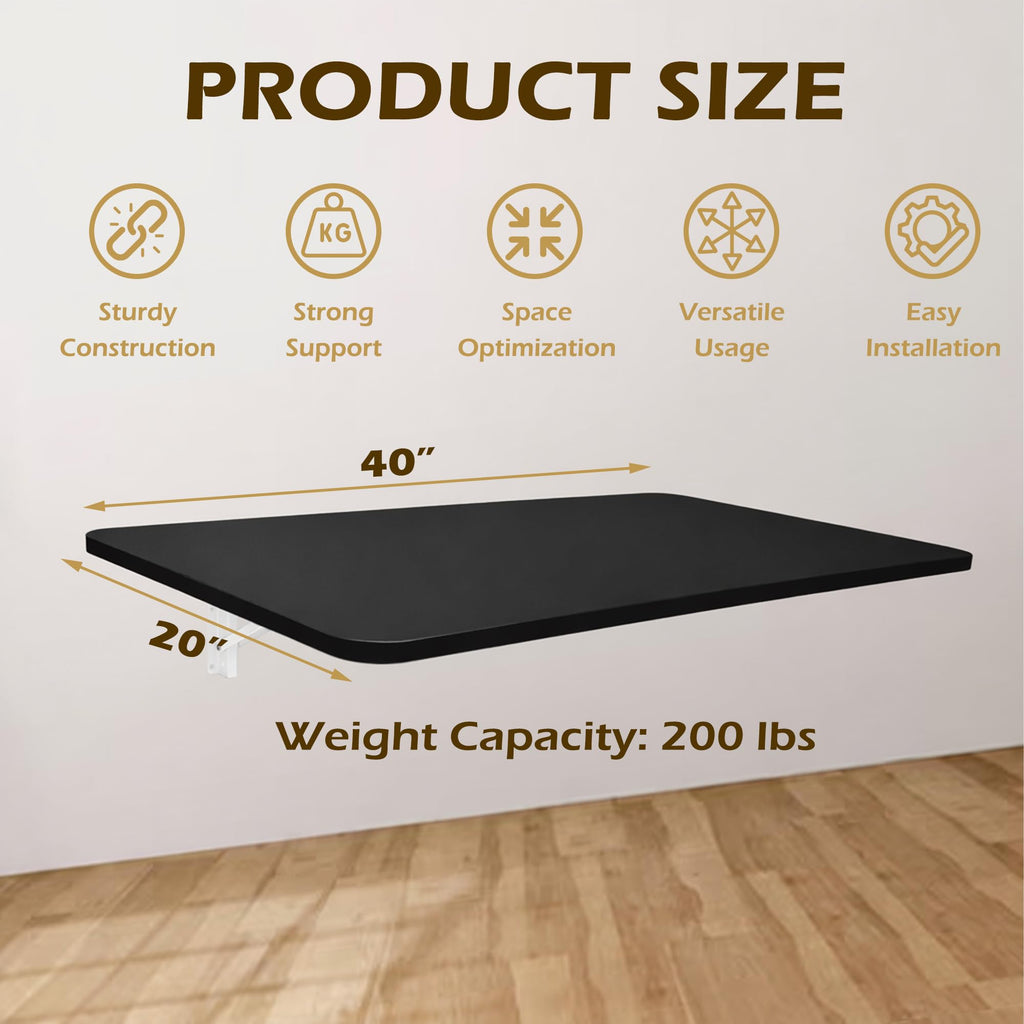 Laundry Folding Table, 40'' x 20'' Wooden Wall Mount Desk, Laundry Table for Folding Clothes, 40'' Length (Black