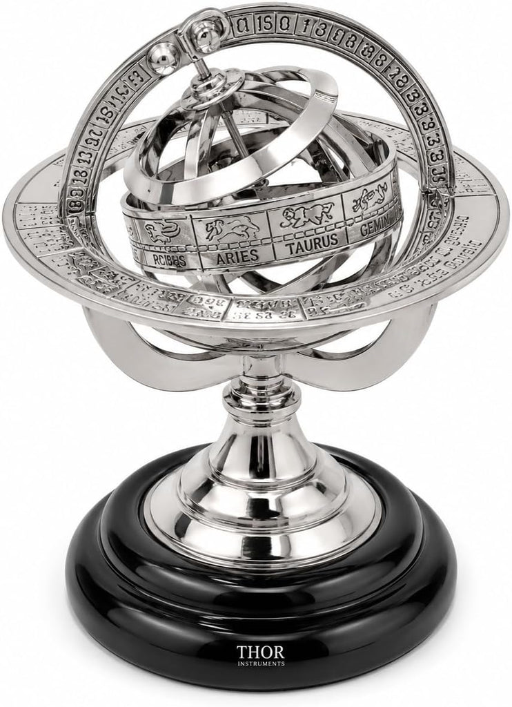 Brass Armillary Sphere Astrolabe On Black Wooden Base Nautical Gift Rustic Vintage Home Decor Gifts