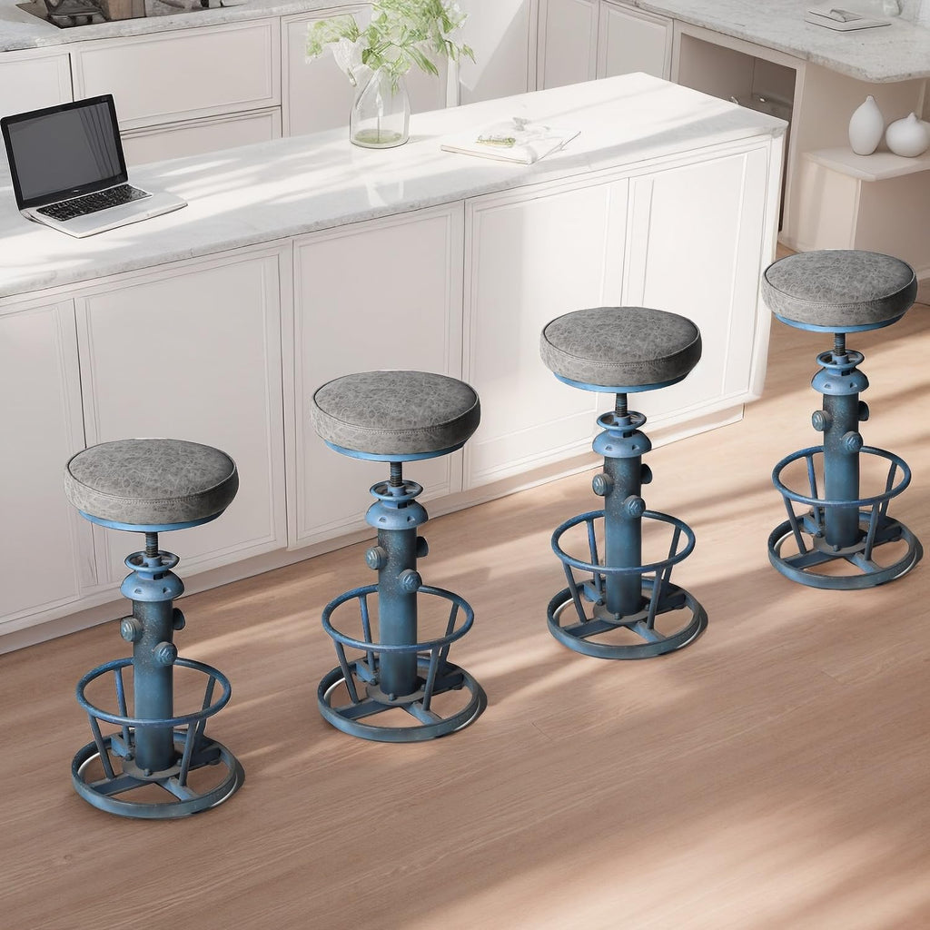 Industrial Bar Stool with Cushioned PU Seat 24.8-30.3inch Height Adjustable Vintage Counter Stools Island Farmhouse
