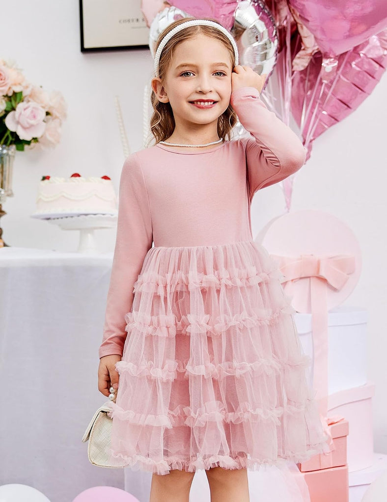 Toddler Girls Long Sleeve Ruffle Tiered Party Tulle Dresses
