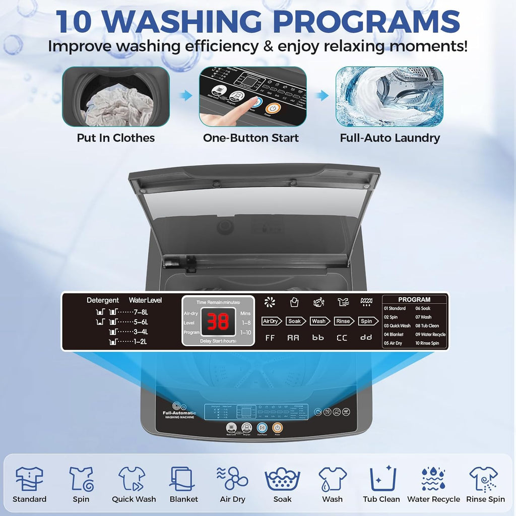 Portable Washing Machine, 20Lbs Capacity Full-Automatic Portable Washer Machine, 2.8Cu.ft Compact Laundry Machine with