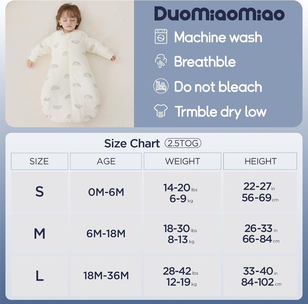 2.5 TOG Baby Sleep Sack 100% Cotton Winter Long Sleeve Baby Wearable Blanket, Super Warm Quilted Comfy Toddler