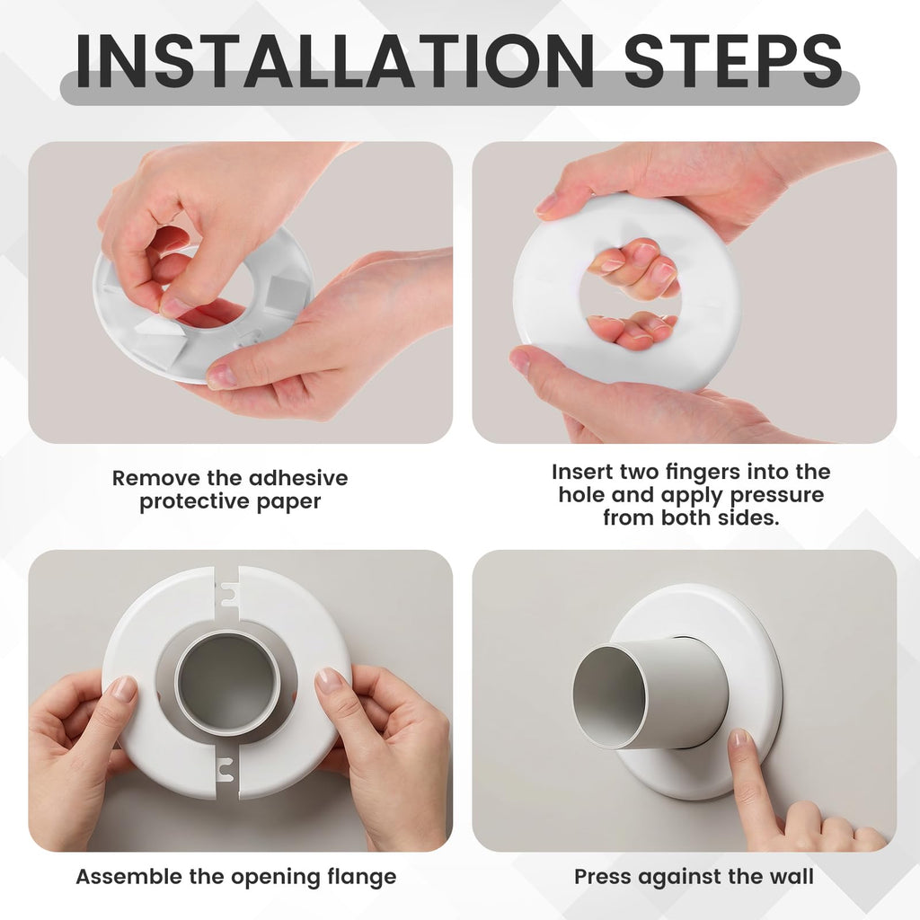 2 Pcs Wall Split Flange, 2"/51mm Diameter ABS Round Self-Adhesive Escutcheon Plate Plumbing Cover Plates for Water