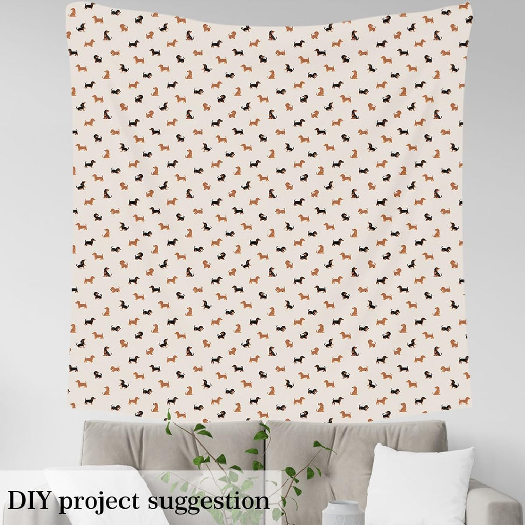 Kawaii Dachshund Fabric by The Yard Lovely Cartoon Brown Black Dogs No Stretch Fabric Cute Funny Playing Animal