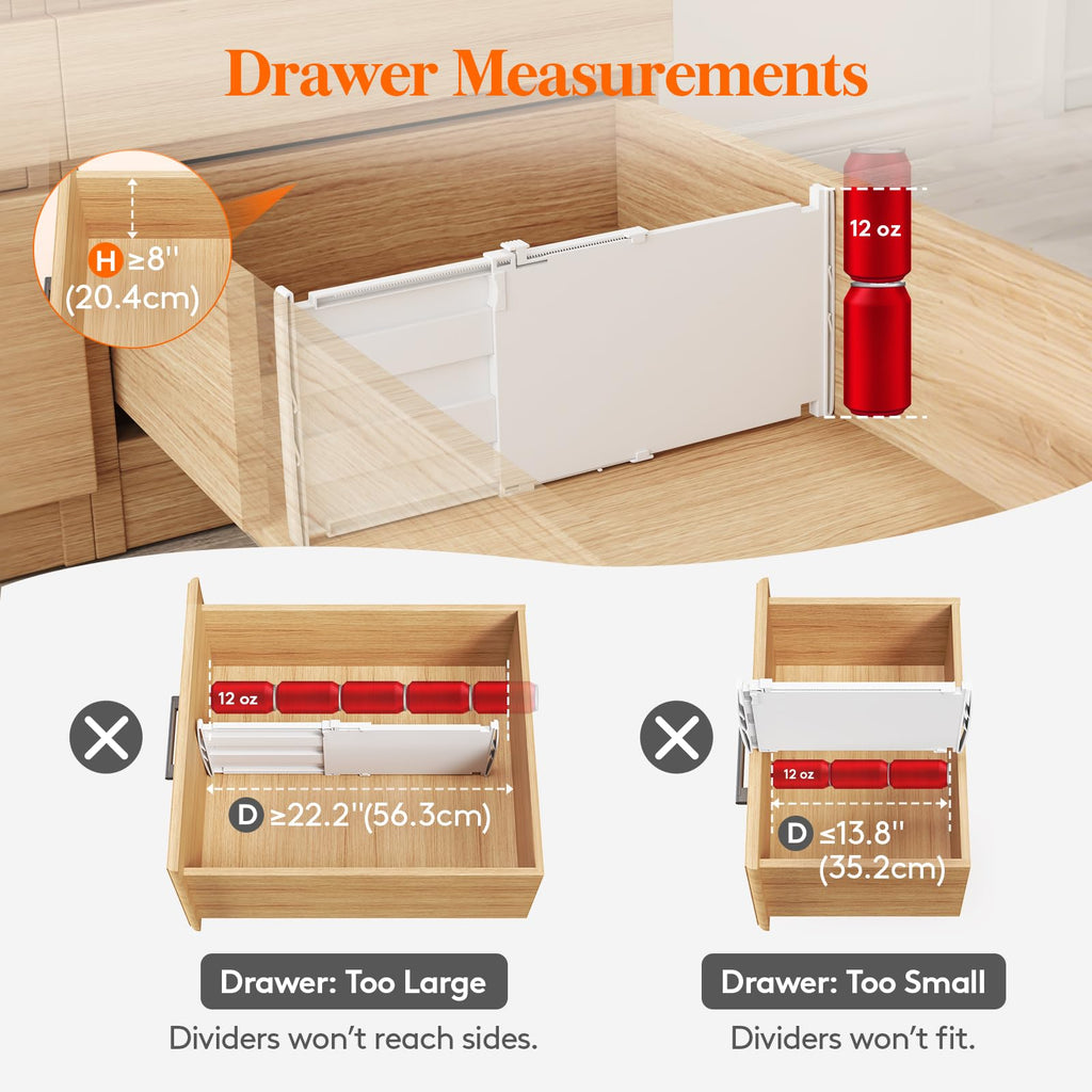 8" Tall Drawer Dividers, Adjustable Deep Drawer Organizer Clothes