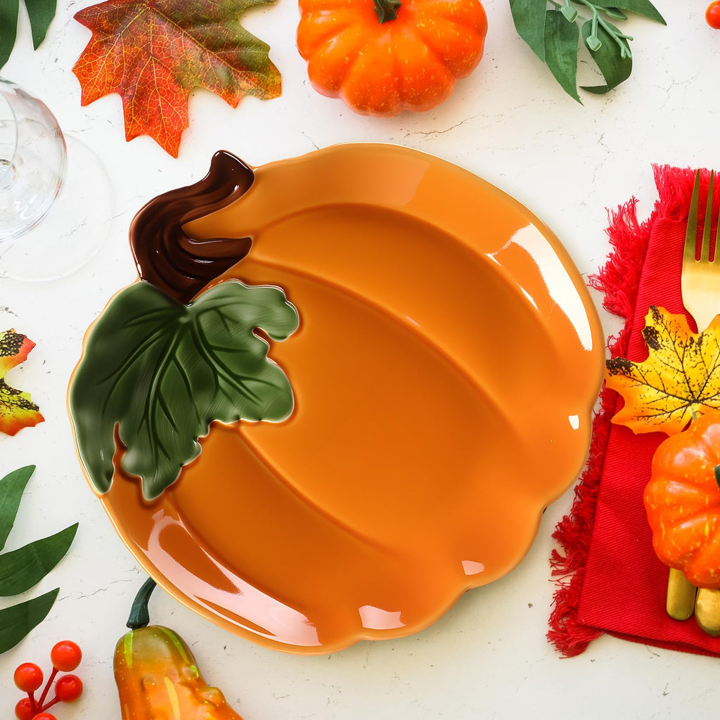 8 Pcs 5.91'' Ceramic Pumpkin Plates Fall Appetizer Dishes, Orange