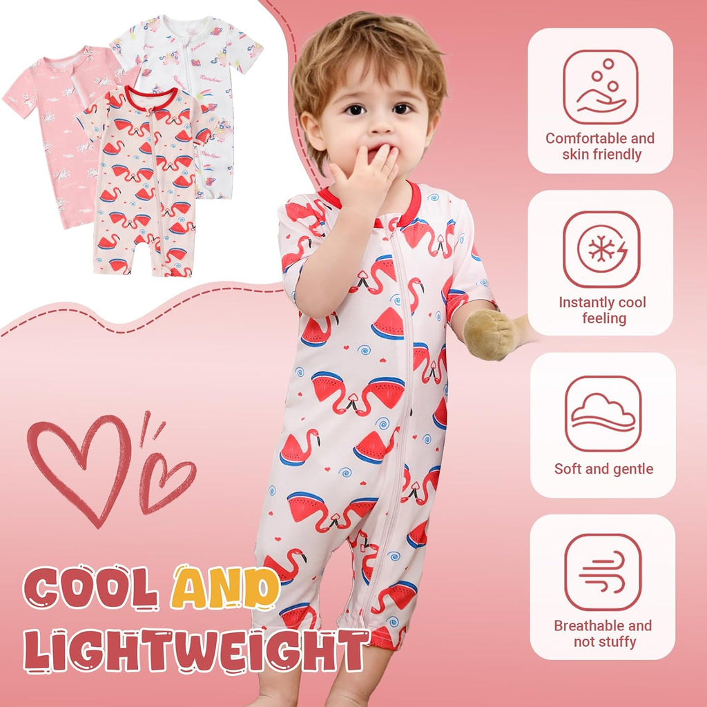 Bamboo Baby Pajamas 3 Pack, Two Way Zipper Bamboo Sleepers for Toddler, Bamboo Baby Romper Viscose Great Gift