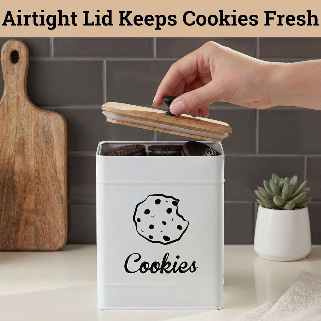 Cookie Jar with Airtight Bamboo Lid, 6"D x 8"H, 1 Gallon Iron Cookie Tin