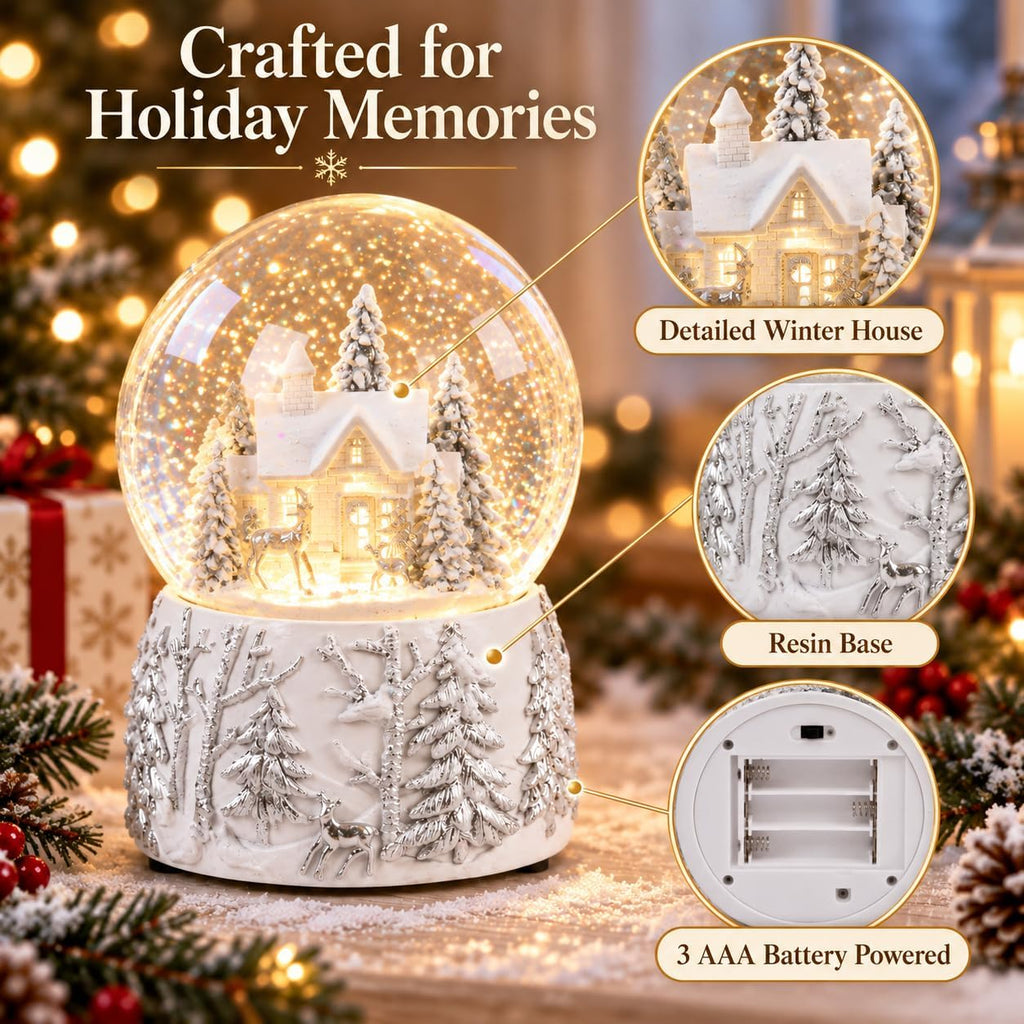 Christmas Snow Globe Music Box, Color Changing LED Snow Village