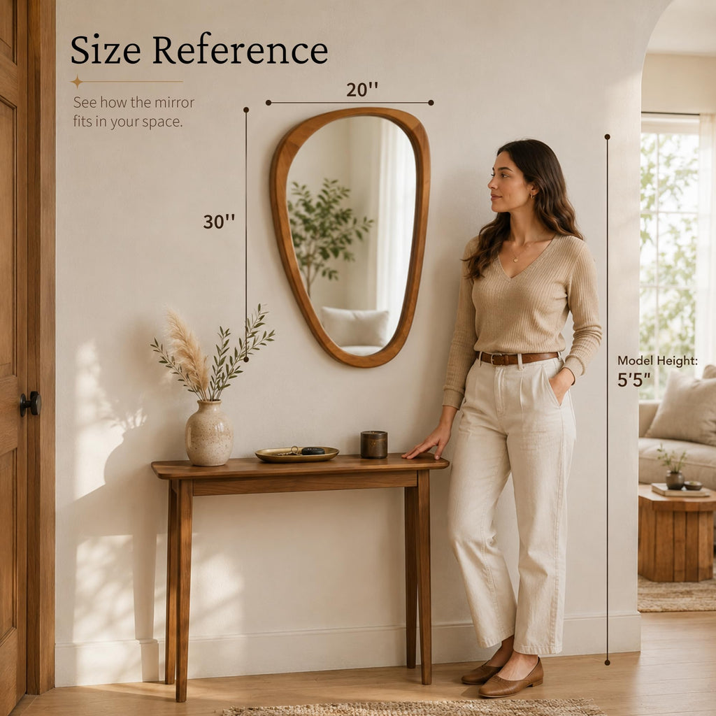 20x30 Inch Warm Walnut Asymmetrical Wood Wall Mirror