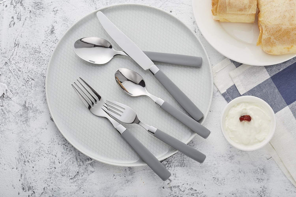 16 Piece Stainless Steel Flatware Set Color Handles Gray