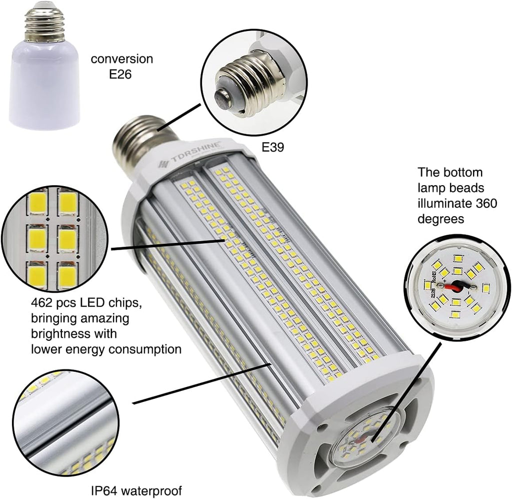 NC Super Bright 60W LED Corn Light Bulb 450 Watt Equivalent 7500 Lumens E39 Large Mogul Base Large Area 5000K