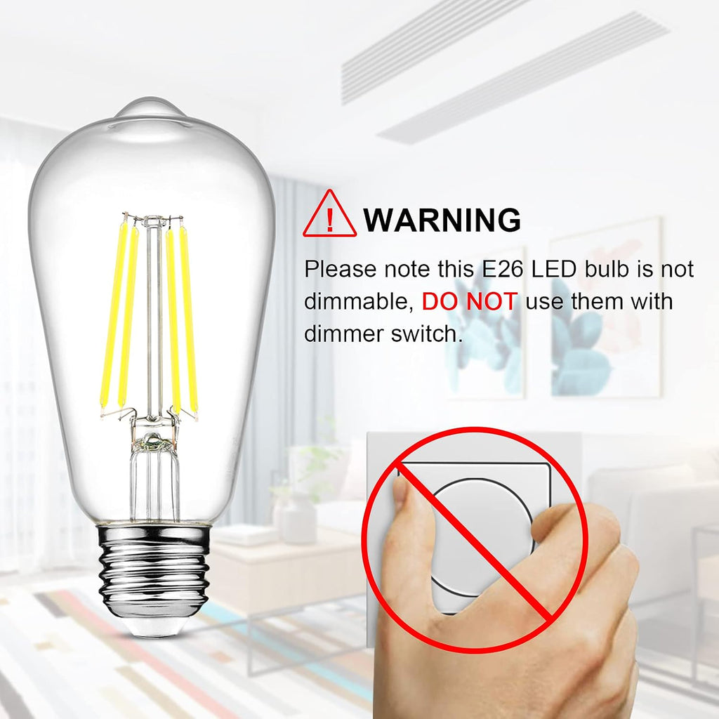 Vintage LED Edison Bulbs, 6W, Equivalent 60W, Non-Dimmable, Daylight 5000K, 700Lumens, ST58 Antique LED Filament
