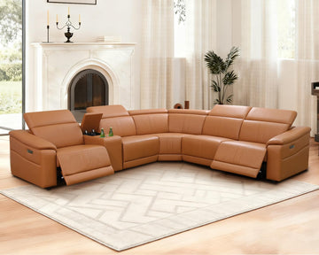 Power Recliner Sectional Sofa, Power Leather Corner Sectional Couch with Dual Recliners, 5-Seater L Shaped Couch