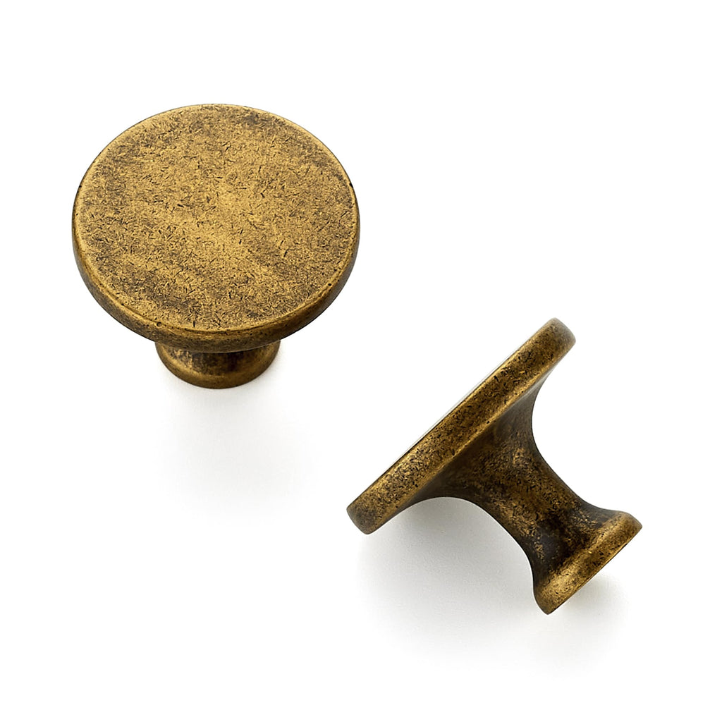 Antique Brass Round Kitchen Cabinet Knobs Pulls 1-1/4 Inch 10 Pack