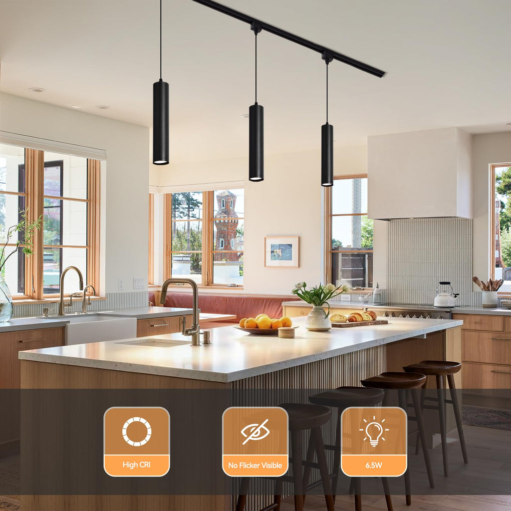 H Track Pendant Lights with Adjustable Cord, Black 6.5W 3 Pack