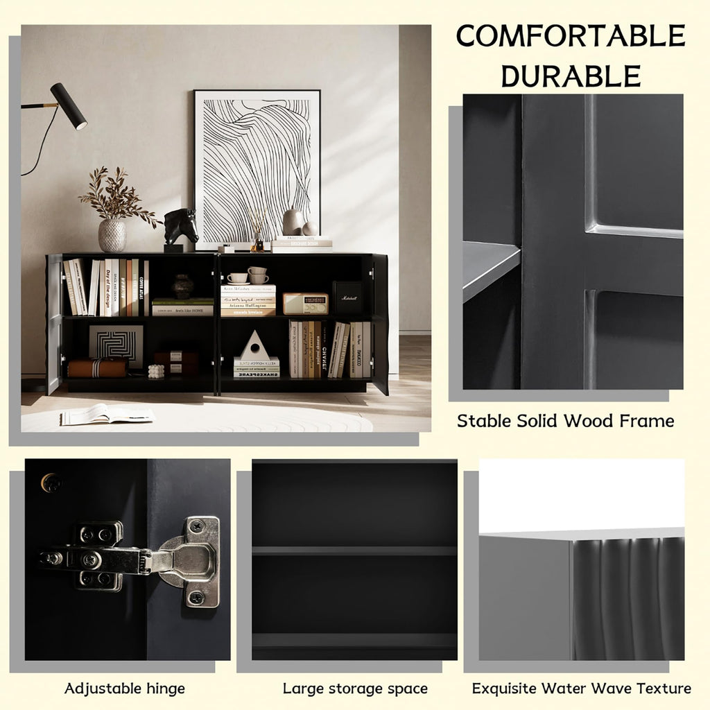 59" Modern Buffet Sideboard Cabinet, Artistic 3D Texture Storage Cabinet with 4 Doors, Freestanding Credenza Buffet