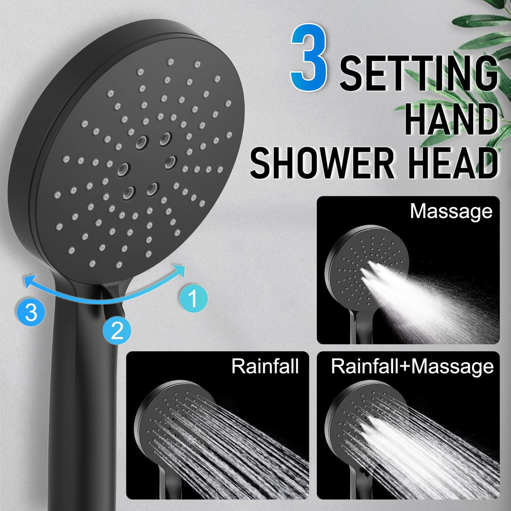 Thermostatic Shower System Wall Mount with 10 Inch Roud Rainfall Shower Head and Handheld, Shower Faucet Mixer Trim