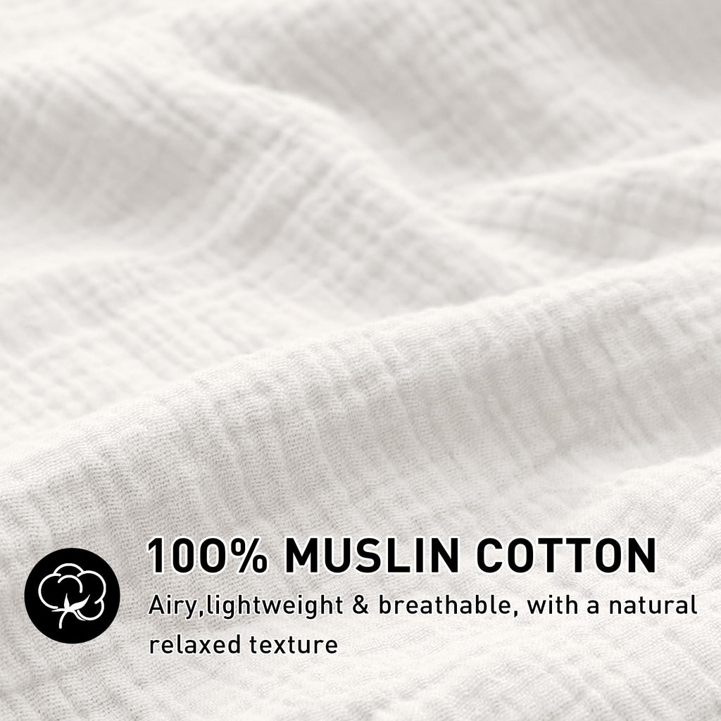 Muslin Cotton Duvet Cover Set Linen Like Cream White King
