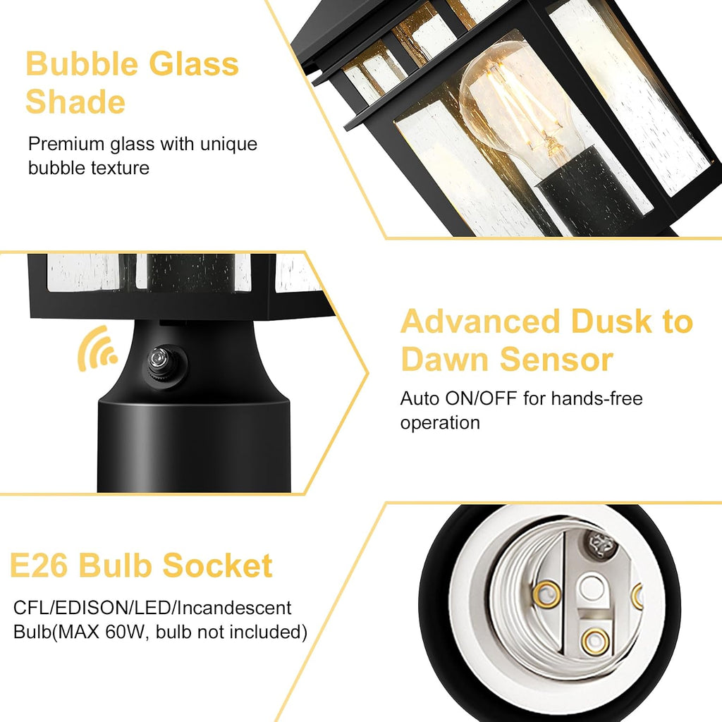 Dusk to Dawn Outdoor Post Lights,Black Waterproof Lamp Post Light Fixture