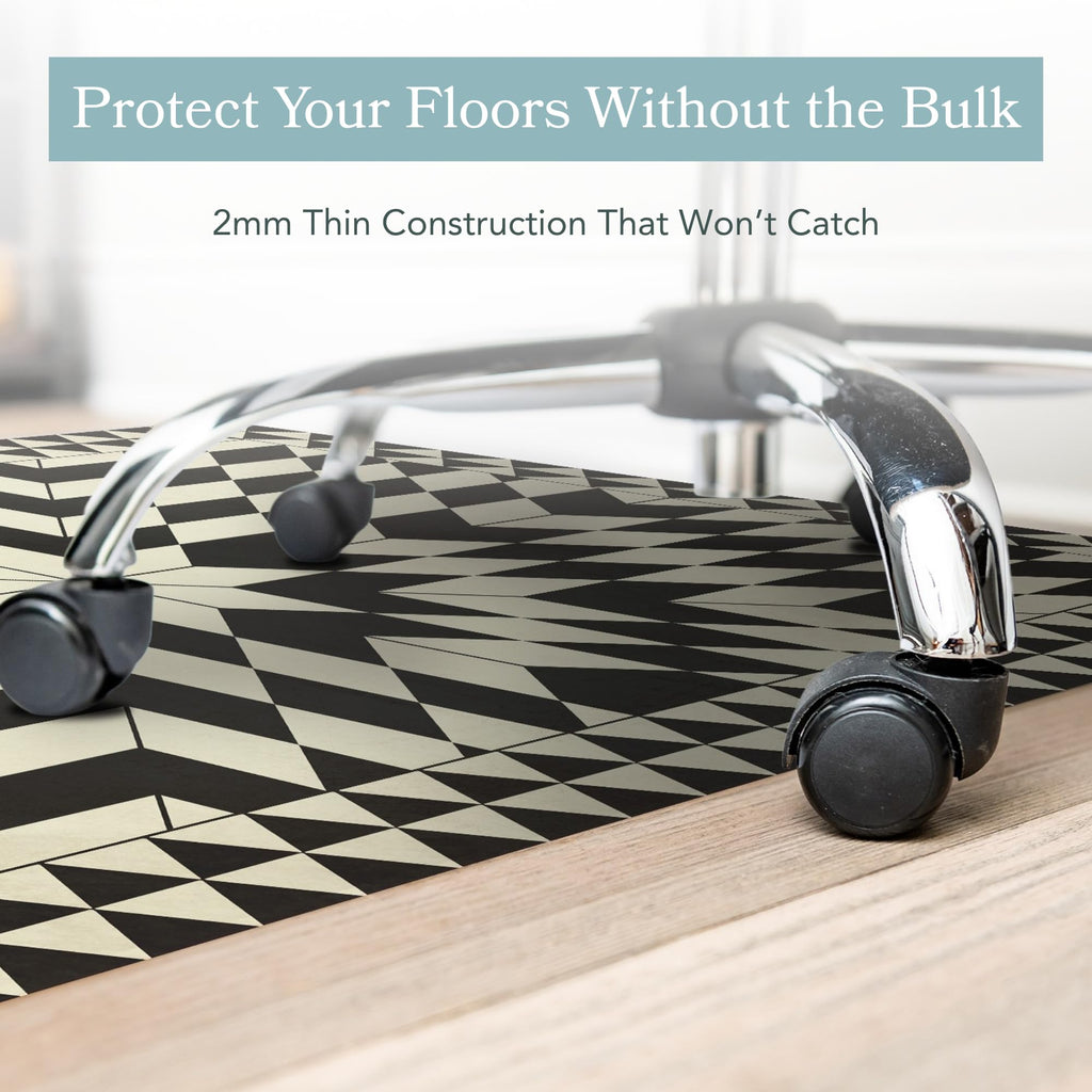 Vinyl Floor Mat - Black Geometric Pattern - Waterproof Non-Slip Kitchen Rug - Hard Floor Safe - Eco-Friendly