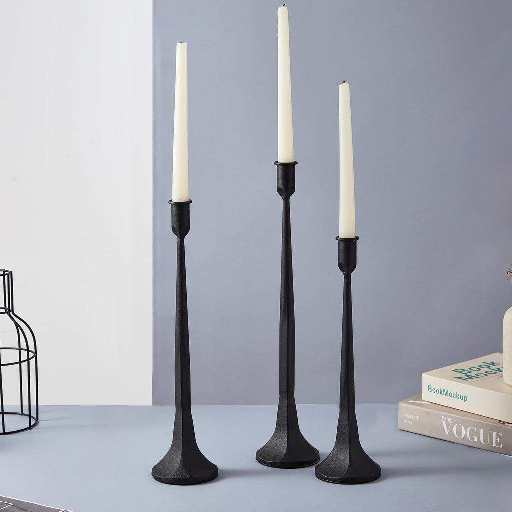 Iron Taper Candle Holder Set of 3, Black Candlestick Holders 19.3"17" 14" Heightening Decorative Candle Stand Set for