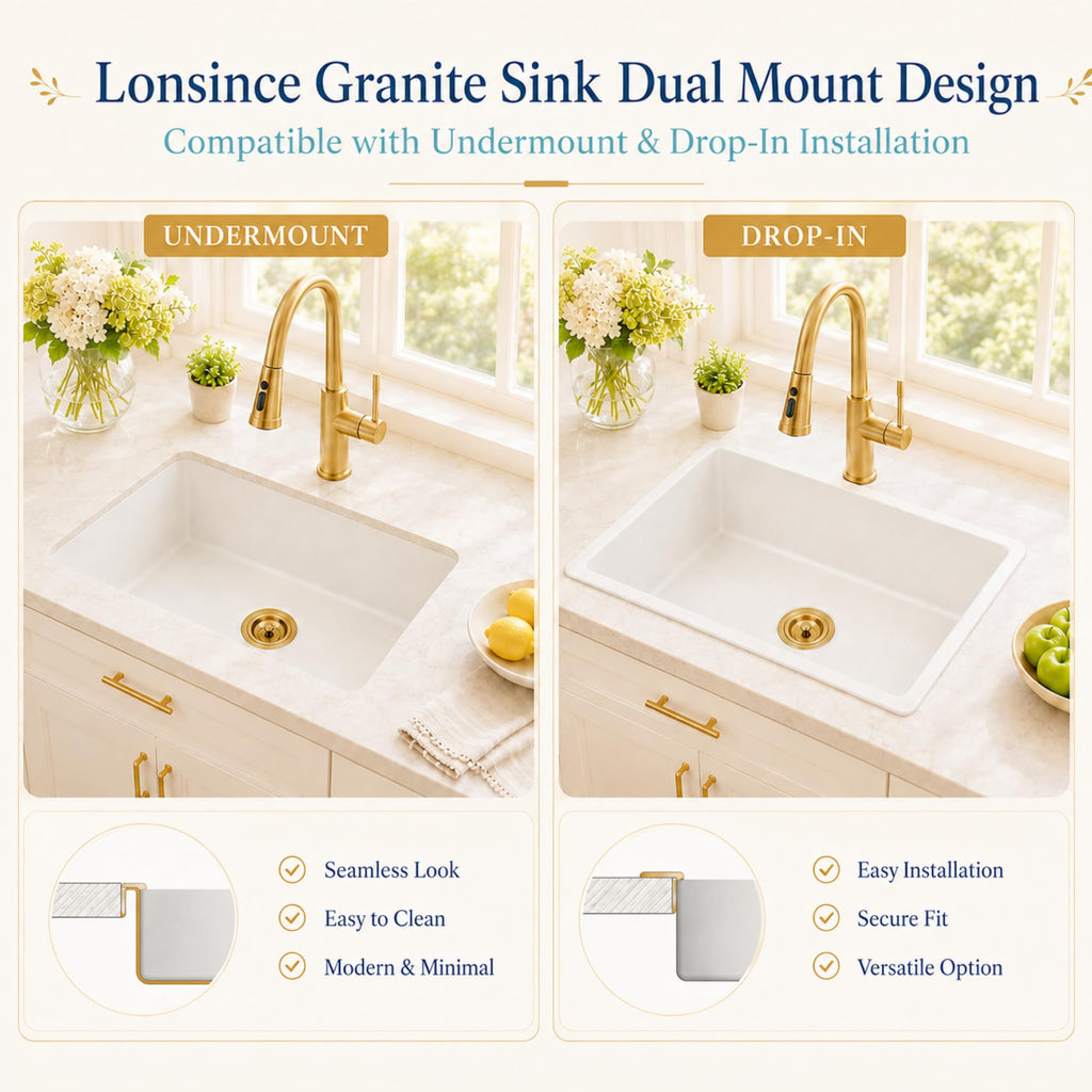 Undermount Kitchen Sink 31 inch, White Granite Composite Sink