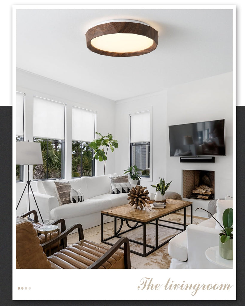 12 inch LED Flush Mount Ceiling Light Fixture, 3000K 4000K 5000K Adjustable Ceiling Lights, Farmhouse Oak Wood Grain