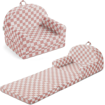 Foldable Kids Couch, in-1 Kids Sofa Chair, Blush Check