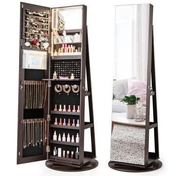 360° Swivel Jewelry Cabinet, Lockable Jewelry Organizer (Espresso)